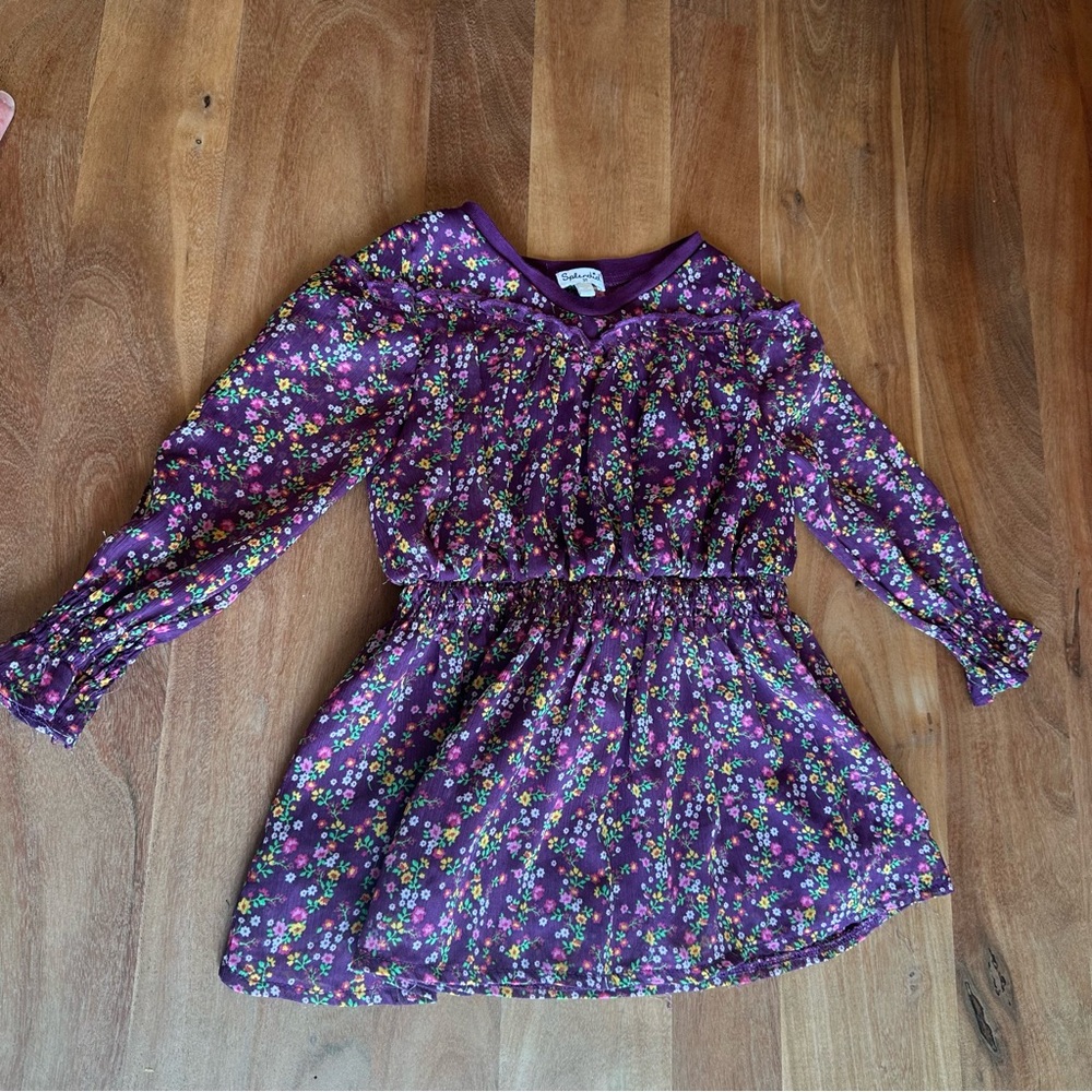 Splendid Purple and White Smocked Tunic with Bishop Sleeves